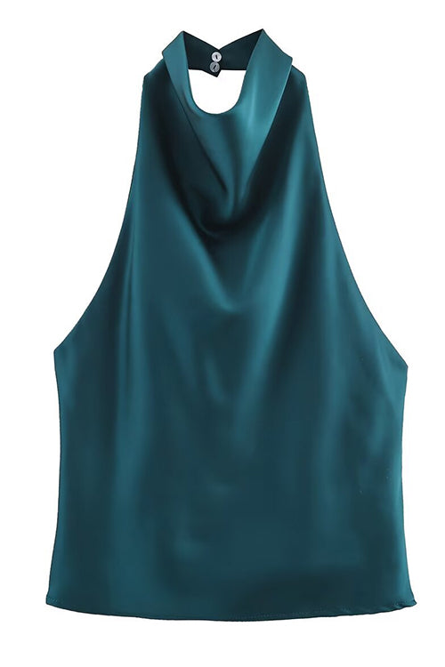 Margovil Chic Halter Cowl Neck Sleeveless Satin Top
