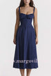 Margovil Drawstring Neck Slit Bustier Midi Cami Dress