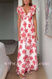 Ruffle V Neck Tie Back Floral Print Maxi Dress