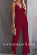 Margovil V Neck Waisted Wide Leg Cami Lace Jumpsuit