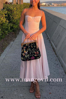 Margovil Spaghetti Strap Pocketed Corset Swing Midi Dress