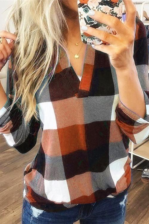 Tetris Plaid V neck Shirt