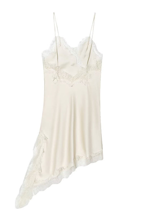 Margovil Spaghetti Strap Lace V Neck Irregular Hem Mini Dress