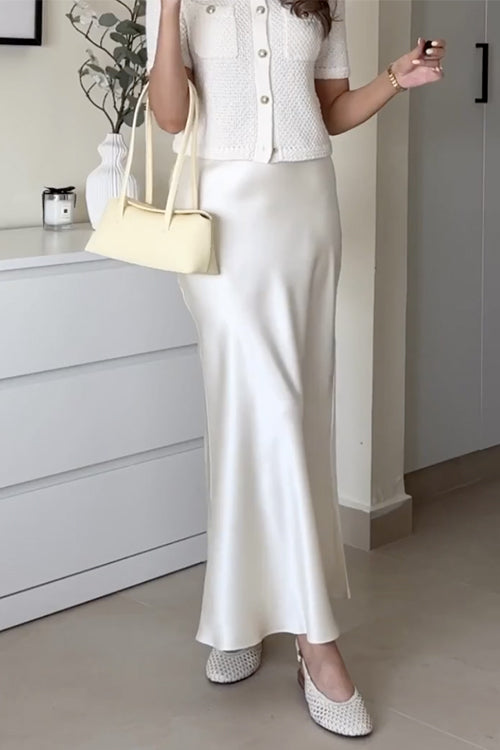 Margovil Elegant High Rise Satin Midi Skirt