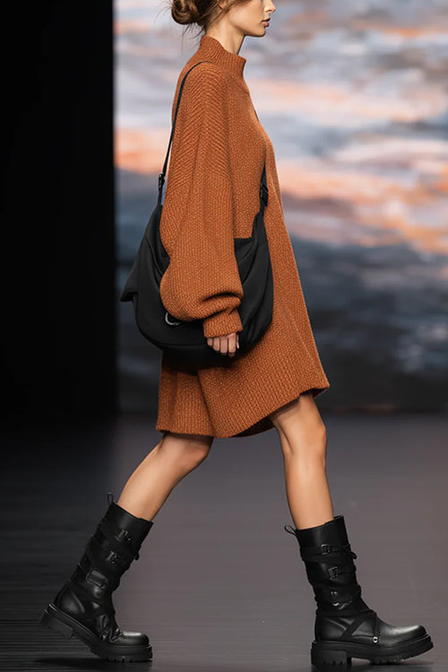Turtleneck Lantern Sleeves Oversized Pullover Sweater Dress