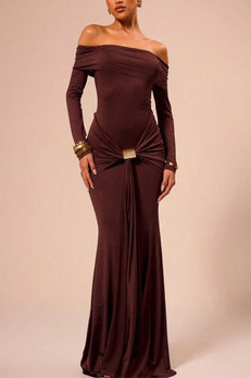 Margovil Off Shoulder Knot Front Bodycon Maxi Party Dress