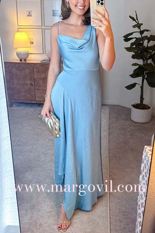 Asymmetrical Wrinkled Effect Sleeveless Solid Maxi Dress