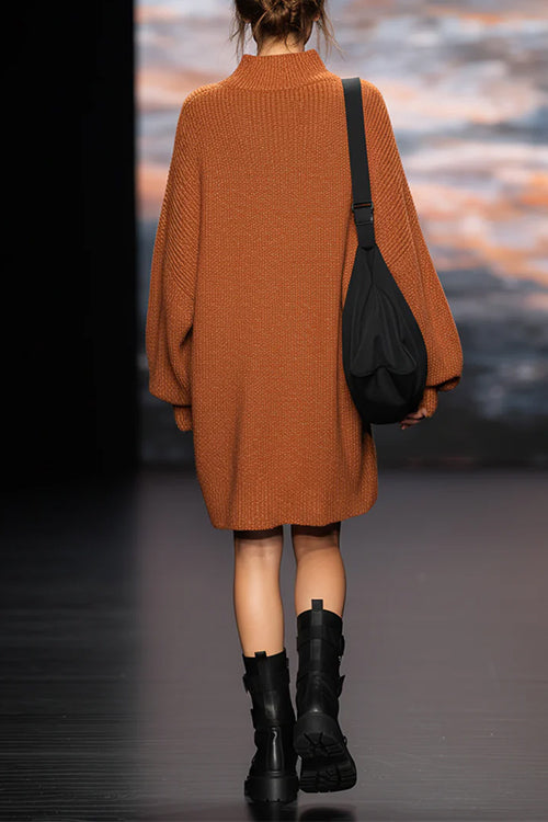 Turtleneck Lantern Sleeves Oversized Pullover Sweater Dress