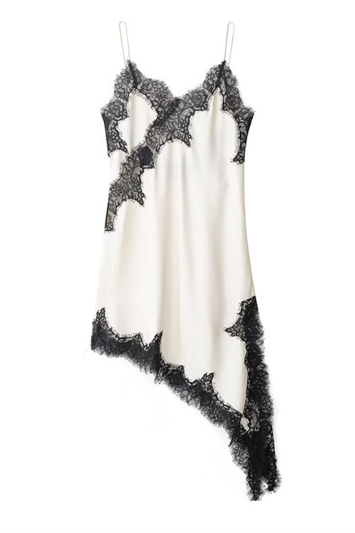 Margovil Spaghetti Strap Lace V Neck Irregular Hem Mini Dress