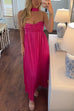 Margovil Strapless Back Lace-up Satin Pleated Maxi Party Dress