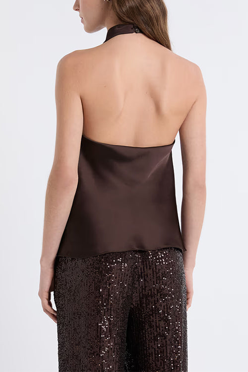 Margovil Chic Halter Cowl Neck Sleeveless Satin Top