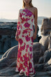 Margovil One Shoulder Long Sleeve Floral Print Maxi Dress