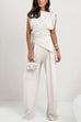 Margovil Ruched Asymmetrical Top and Wide Leg Pants Set