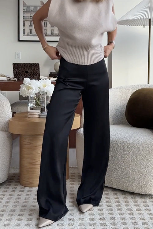 Margovil High Rise Straight Leg Satin Pants