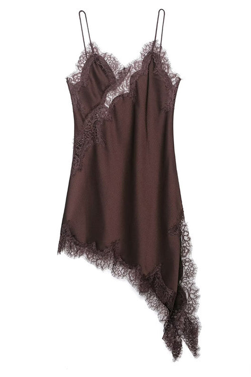 Margovil Spaghetti Strap Lace V Neck Irregular Hem Mini Dress