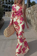 Margovil One Shoulder Long Sleeve Floral Print Maxi Dress
