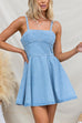 Adjustable Strap A-line Denim Mini Dress