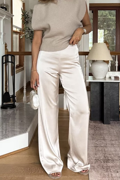 Margovil High Rise Straight Leg Satin Pants