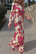Margovil One Shoulder Long Sleeve Floral Print Maxi Dress