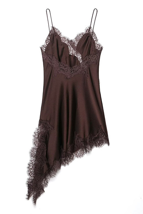 Margovil Spaghetti Strap Lace V Neck Irregular Hem Mini Dress