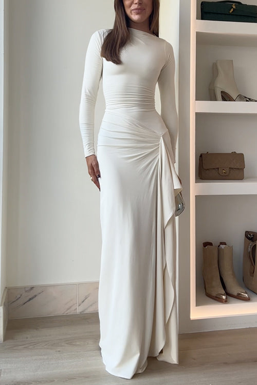 Long Sleeves Draped Slit Maxi Party Dress (7 Colors Available!)