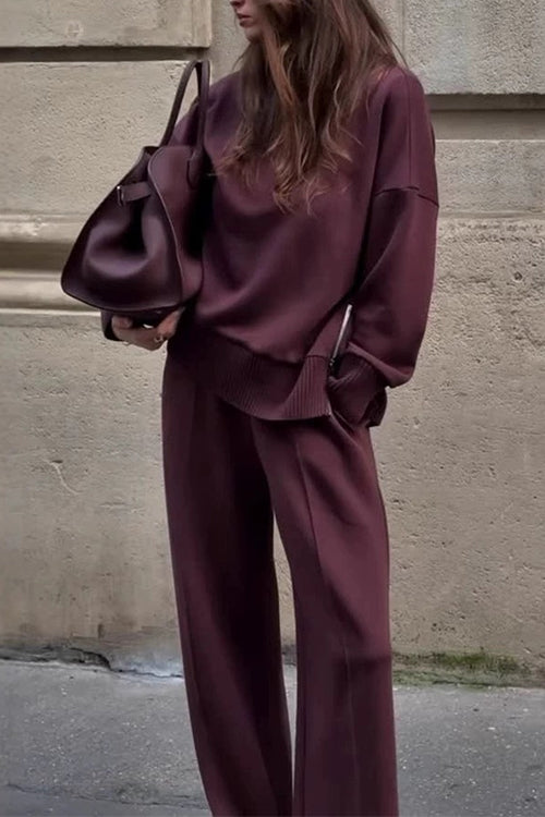 Margovil High Neck Side Zipper Up Sweatshirt and Wide Leg Pants Set