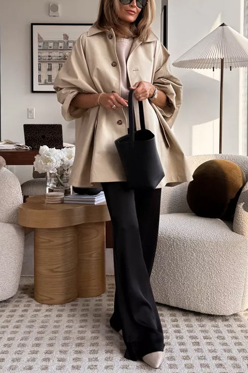 Margovil Lapel Single Breasted Pocketed Oversized Coat