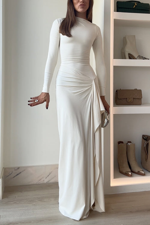 Long Sleeves Draped Slit Maxi Party Dress (7 Colors Available!)