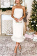 Strapless Tube Top Fuzzy Hem Midi Holiday Party Dress