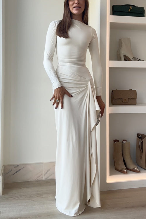 Long Sleeves Draped Slit Maxi Party Dress (7 Colors Available!)