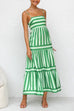 Margovil Spaghetti Strap Ruffle Tiered Color Block Striped Maxi Dress