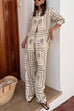 Margovil Cactus Print Lapel Long Sleeves Shirt Elastic Waist Wide Leg Pants Set