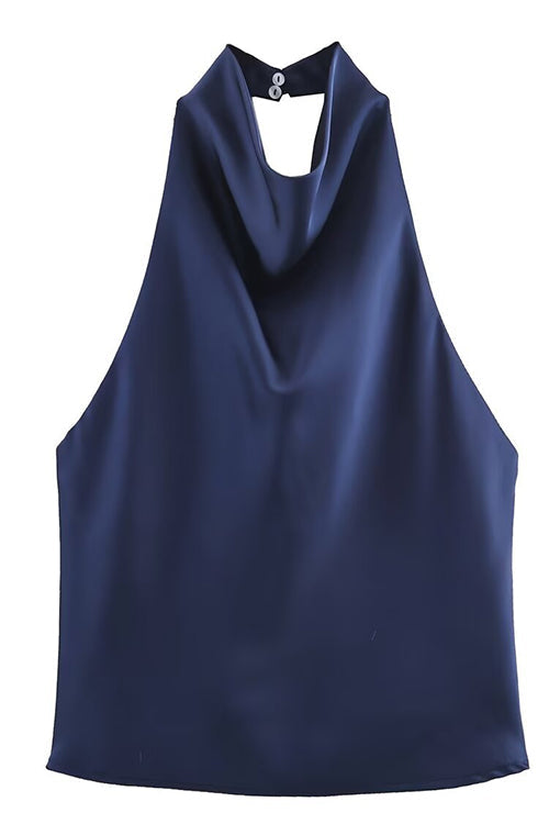 Margovil Chic Halter Cowl Neck Sleeveless Satin Top