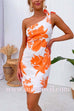 Tie Knot One Shoulder Printed Mini Holiday Dress