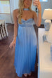 Margovil Strapless Back Lace-up Satin Pleated Maxi Party Dress