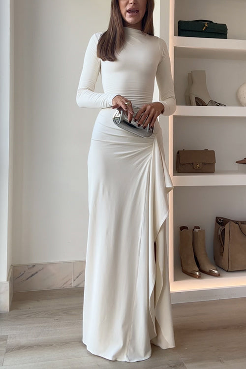 Long Sleeves Draped Slit Maxi Party Dress (7 Colors Available!)