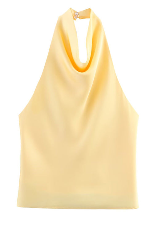 Margovil Chic Halter Cowl Neck Sleeveless Satin Top