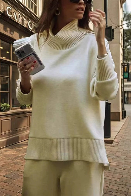 Margovil High Neck Side Zipper Up Sweatshirt and Wide Leg Pants Set
