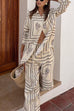 Margovil Cactus Print Lapel Long Sleeves Shirt Elastic Waist Wide Leg Pants Set