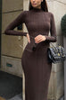 Margovil Mockneck Long Sleeves Bodycon Knit Maxi Dress