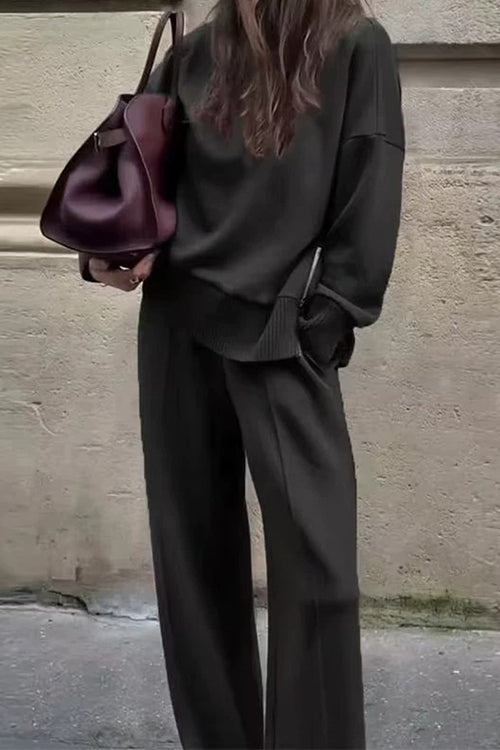 Margovil High Neck Side Zipper Up Sweatshirt and Wide Leg Pants Set
