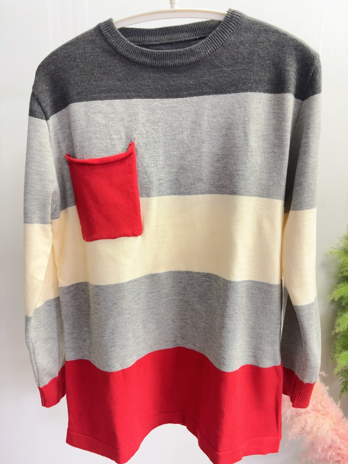 Margovil Color Block Pocket Casual Striped Sweater