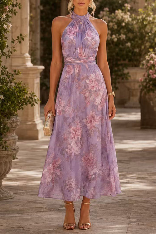 margovil dresses Spaghetti Strap Ruffle Layered Slit Dainty Floral Maxi Dress Wedding Guest Dresses - Margovil