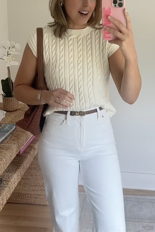 Margovil Crewneck Short Sleeves Cable Knit Sweater