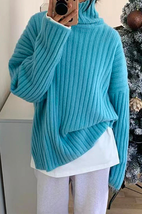 Margovil Solid Turtleneck Ribbed Knit Jumper Sweater