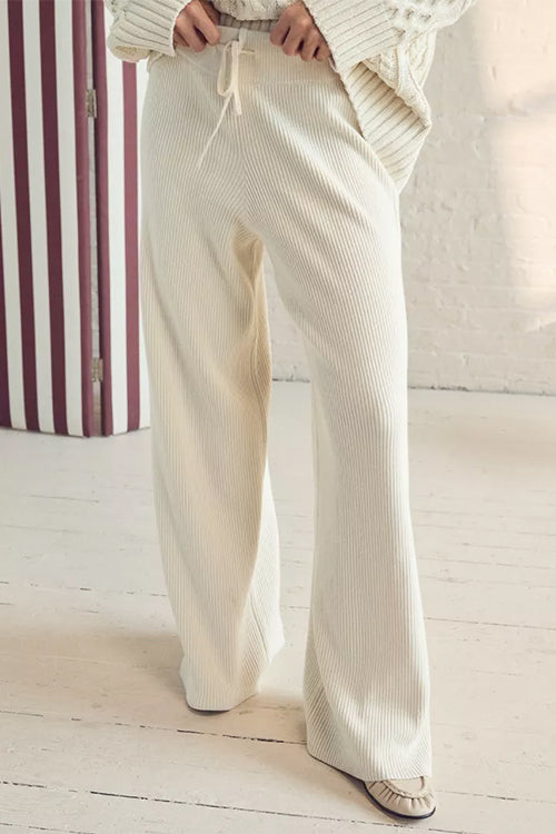 Margovil Drawstring Waist Ribbed Knit Wide Leg Pants