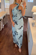 Margovil Halter Sleeveless Floral Print Mesh Maxi Dress