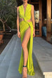 Margovil V Neck Knot Front Cut Out High Slit Sleeveless Maxi Dress