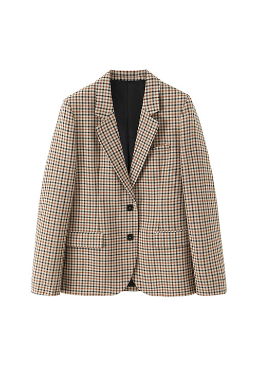 Margovil Notch Lapel Single Breasted Plaid Blazer
