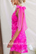 V Neck Bow Shoulder Floral Embroidered Mesh Mini Dress